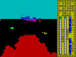 Scuba Dive (ZX Spectrum) screenshot: Leaving the boat, in search of adventure