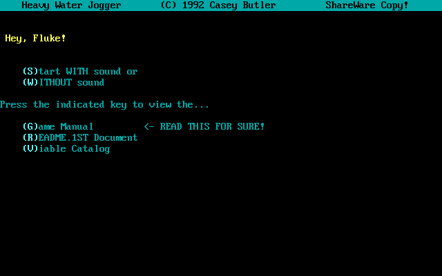 Heavy Water Jogger (DOS) screenshot: Start menu