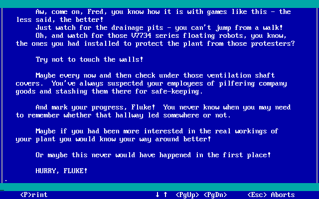 Heavy Water Jogger (DOS) screenshot: Instructions