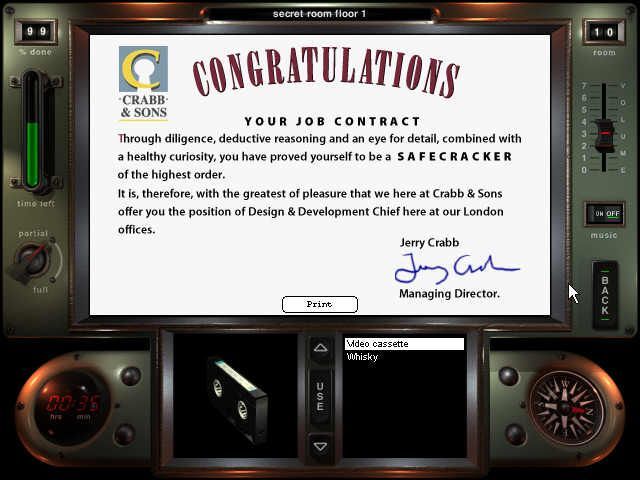 Safecracker (Windows) screenshot: Job-Diploma for the successful gamer