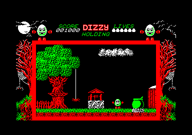 Dizzy: The Ultimate Cartoon Adventure (Amstrad CPC) screenshot: The beginning location.