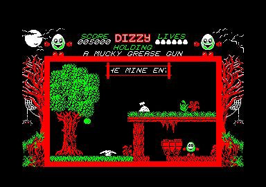 Dizzy: The Ultimate Cartoon Adventure (Amstrad CPC) screenshot: The mine entrance.