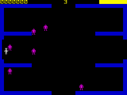 Frenzy (ZX Spectrum) screenshot: Raising the number of robots to 6.