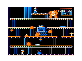 Donkey King (TRS-80 CoCo) screenshot: The 4th level (Conveyors)