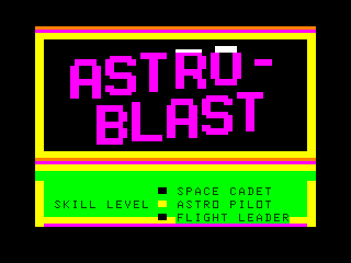 AstroBlast (TRS-80 CoCo) screenshot: Astro Blast Intro screen