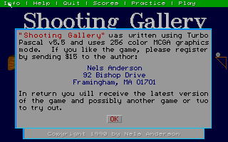 Shooting Gallery (DOS) screenshot: Info Screen