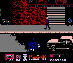 The Punisher (NES) screenshot: Hey you! Suspicious man in blue!
