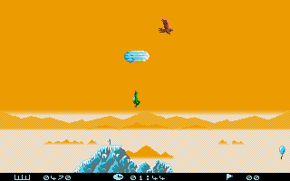 Paragliding (DOS) screenshot: You are flying in the Snow Mountains, eagle is flying above you (VGA)
