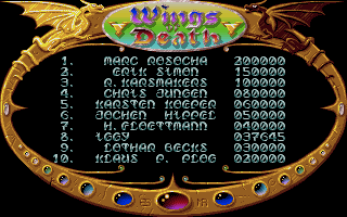 Wings of Death (Amiga) screenshot: High scores