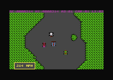 Burnin Rubber (Commodore 64) screenshot: Running through level 1 (Spring)