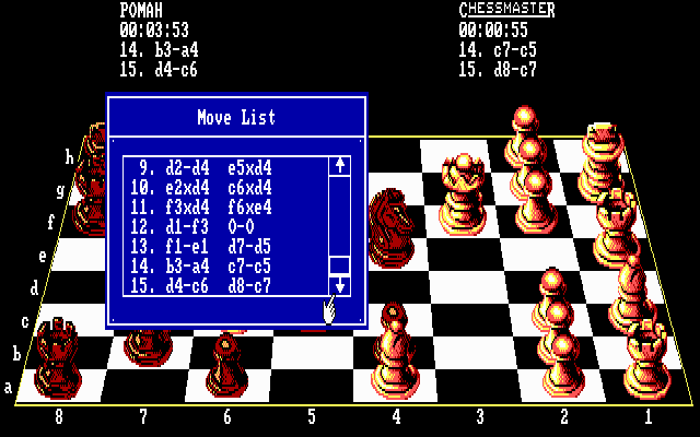 The Fidelity Chessmaster 2100 (DOS) screenshot: List of Moves...
