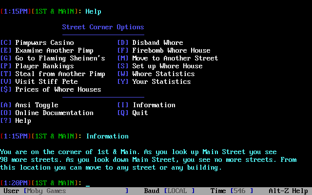 PimpWars (DOS) screenshot: Main Menu