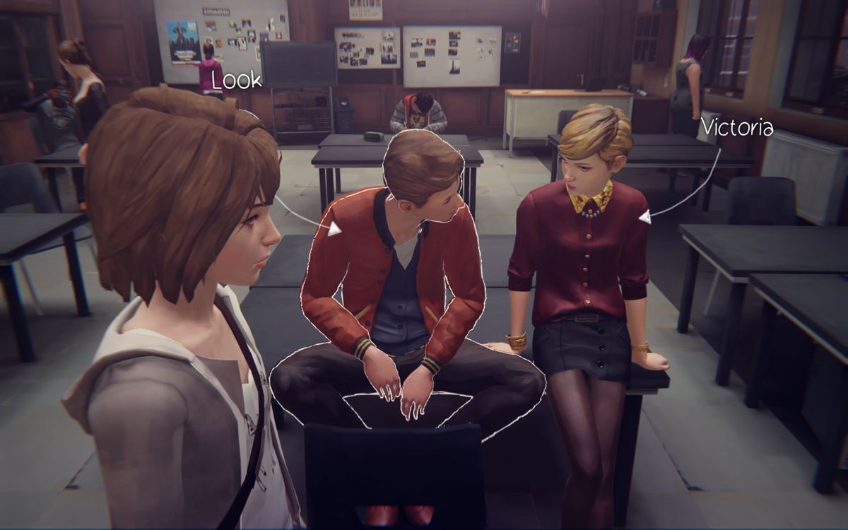 Life Is Strange: Season Pass - Episodes 2-5 (Windows) screenshot: <i>Episode 2</i>: Nathan and Victoria are here to hassle Max.