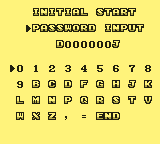 Tumble Pop (Game Boy) screenshot: Password Input