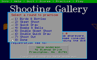 Shooting Gallery (DOS) screenshot: You can practice all 7 rounds