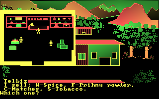 Rings of Zilfin (DOS) screenshot: Merchants offer a variety of goods.
