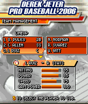 Derek Jeter Pro Baseball 2006 (J2ME) screenshot: Team management