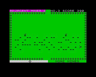 Mined-Out (ZX Spectrum) screenshot: A second wave scattered more mines. These become visible and can add information about the hidden ones.