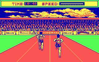 Summer Challenge (DOS) screenshot: Hop those hurdles!
