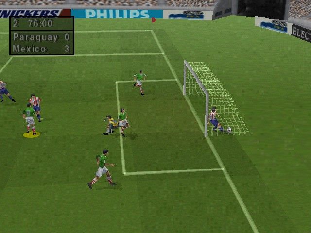 FIFA: Road to World Cup 98 (PlayStation) screenshot: That's a GOAL!