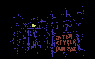 The Rocky Horror Show (Commodore 64) screenshot: Entering the mansion