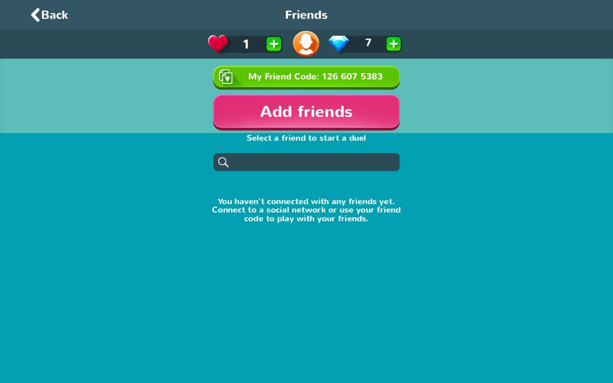 Trivial Pursuit & Friends (Windows Apps) screenshot: Add friends through a personal friend code.