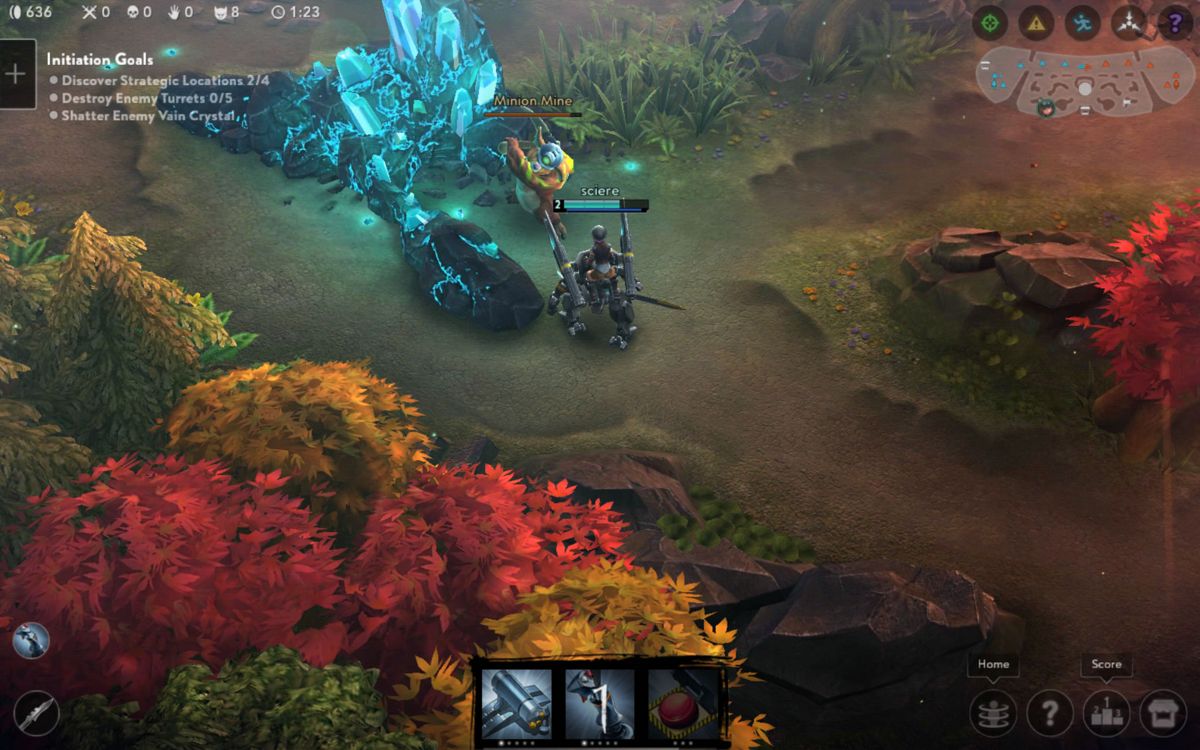 Vainglory (Android) screenshot: Wandering near a minion mine in the jungle.