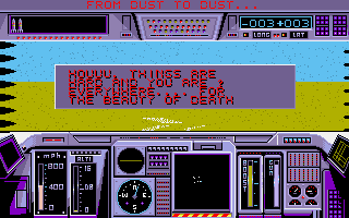 Cougar Force (DOS) screenshot: Help! I've hit my head and think I'm a dying poet! (VGA)