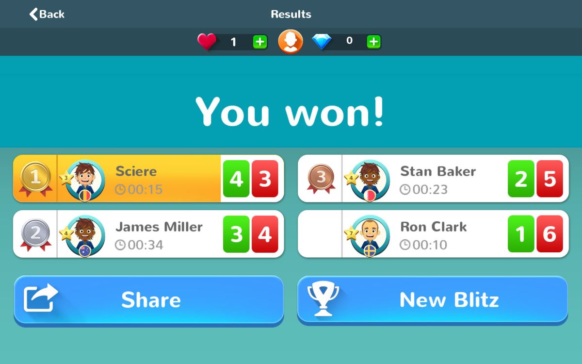 Trivial Pursuit & Friends (Windows Apps) screenshot: I won a Blitz mode game.