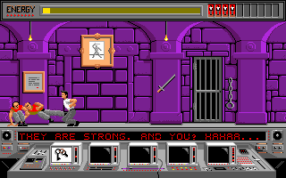 Cougar Force (DOS) screenshot: Brawling with the denizens of the lockup (VGA)