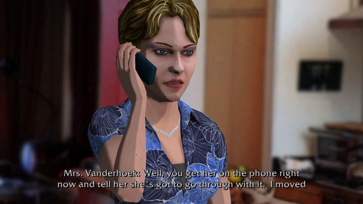 Law & Order: Legacies (Windows) screenshot: Episode 6 - Opening scene showing Mrs. Vanderhoek on the phone
