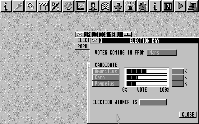 Imperium (DOS) screenshot: Democracy is a noble ideal. Let us have an election at once!