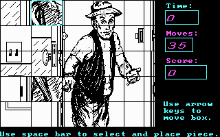 The Honeymooners (DOS) screenshot: Each jigsaw puzzle represents a tile puzzle of a Honeymooners sketched drawing