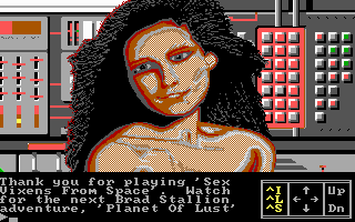 Sex Vixens From Space (DOS) screenshot: As a reward for finishing the game, it mercifully witholds a gallery of all the cheesecake shots.