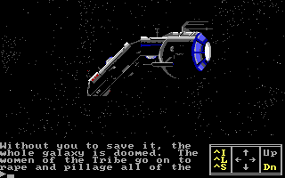 Sex Vixens From Space (DOS) screenshot: Game over! Your defeat is so humiliating, even your spaceship is flaccid and emasculated!