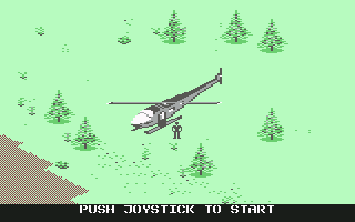 Infiltrator (Commodore 64) screenshot: Mission 1 - Standing beside my helicopter at the start of the mission.