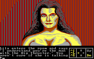 Sex Vixens From Space (DOS) screenshot: On second thought, maybe I should have played the text-only C64 version instead...