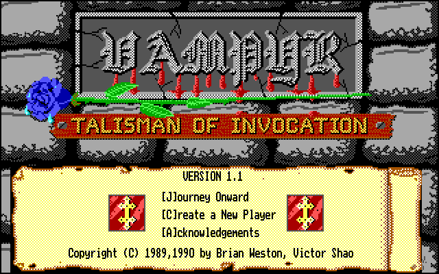 Vampyr: Talisman of Invocation (DOS) screenshot: Start menu