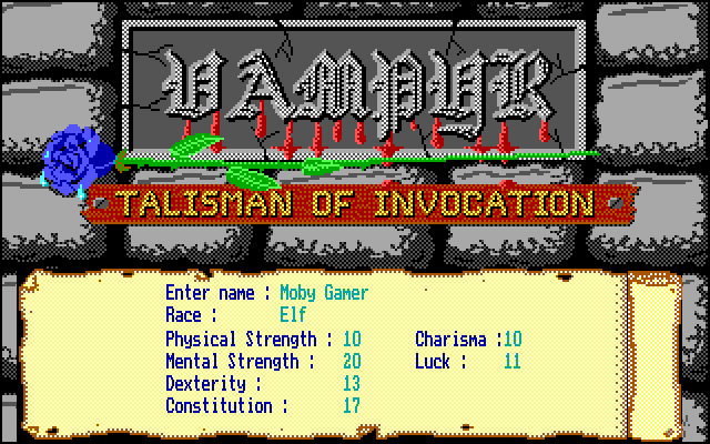 Vampyr: Talisman of Invocation (DOS) screenshot: New character generation