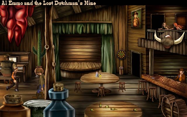 Al Emmo and the Lost Dutchman's Mine (Windows) screenshot: Kevin's Saloon where Al Emmo meets Rita Peralto