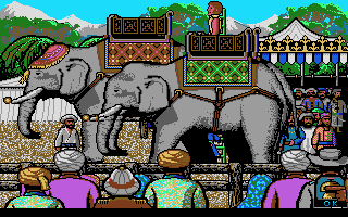 Champion of the Raj (DOS) screenshot: Off to the elephant races! (VGA)