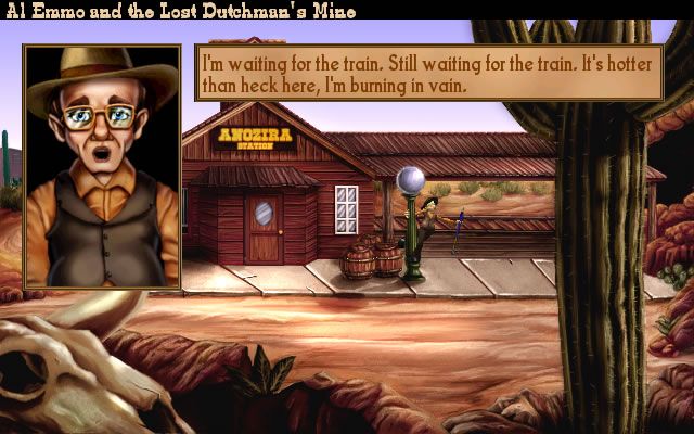Al Emmo and the Lost Dutchman's Mine (Windows) screenshot: Al Emmo does his impression of Singing in the Rain