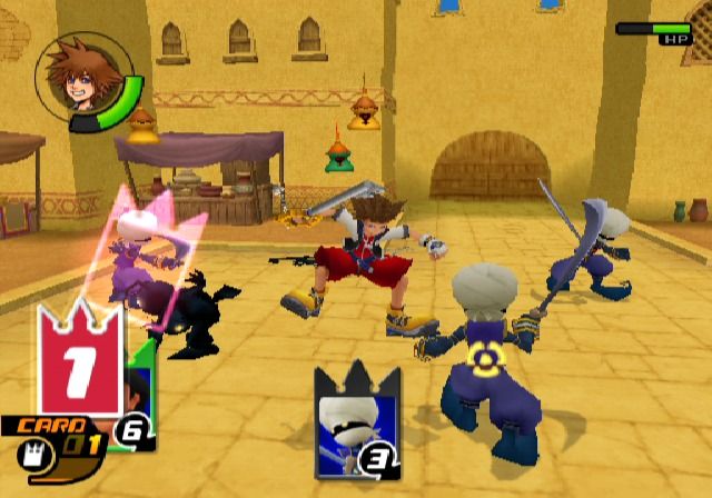 Kingdom Hearts: Re:Chain of Memories (PlayStation 2) screenshot: Jump to hit floating enemies