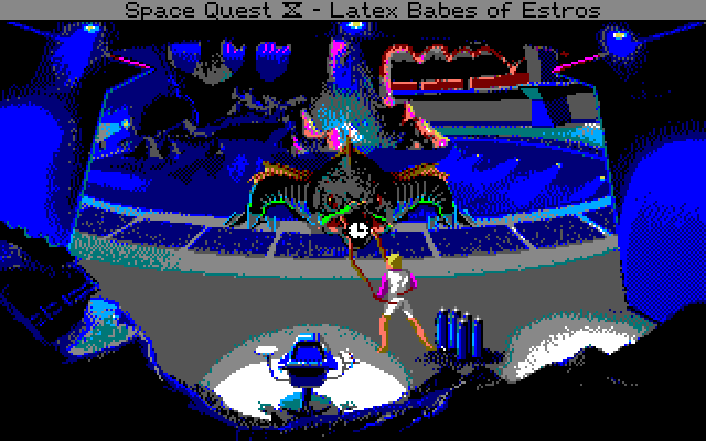 Space Quest IV: Roger Wilco and the Time Rippers (PC-98) screenshot: Now I now why they ported this game to PC-98. Because it has a TENTACLE MONSTER!!.. Hahaha!... Good one, isn't it?..
