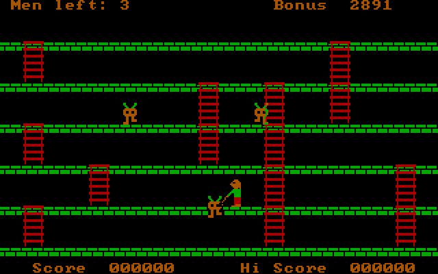 Apple Panic (PC Booter) screenshot: Smacking an apple with your shovel.
