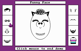 Funny Face (DOS) screenshot: A demonstration of wacky face possible