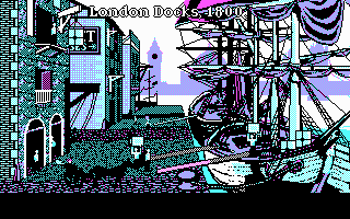 Champion of the Raj (DOS) screenshot: Introduction: from the docks of London (CGA)