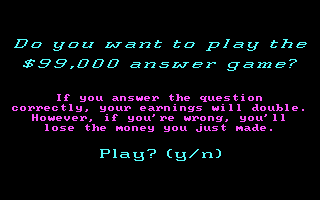 The Honeymooners (DOS) screenshot: The $99,000 Answer bonus round periodically appears