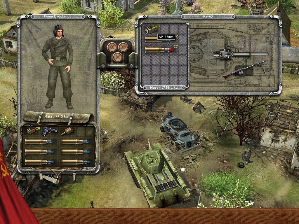 Soldiers: Heroes of World War II (Windows) screenshot: Looks like german tank shells aren't working on your tanks... but there's no reason why you shouldn't steal their tank if your runs out of ammo