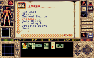 Elvira II: The Jaws of Cerberus (DOS) screenshot: Winning the game will involve mastering an array of spells.